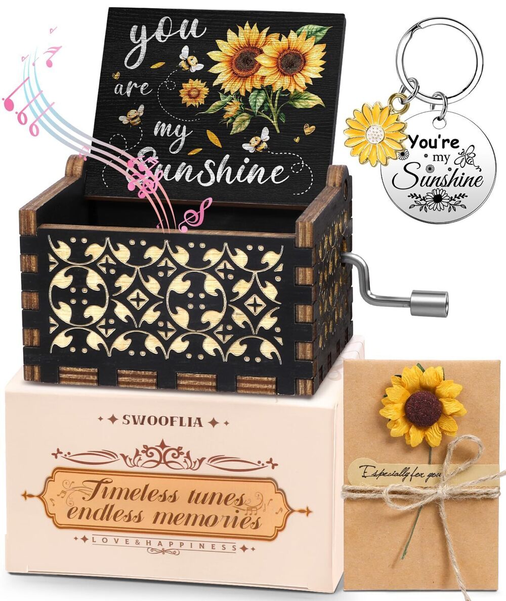 6748 You are My Sunshine Wooden Music Box for Mom with Sunflower Greeting